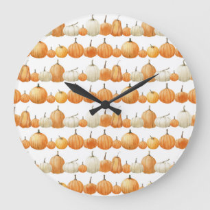 Autumn Pumpkin: Aquarellfarben Illustration Patter Große Wanduhr