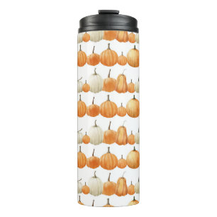 Autumn Pumpkin: Aquarellfarben Illustration Patter Thermosbecher