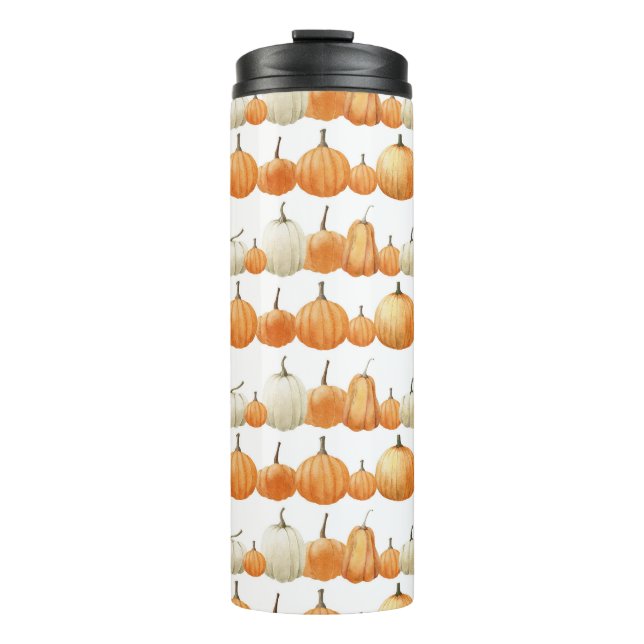 Autumn Pumpkin: Aquarellfarben Illustration Patter Thermosbecher (Vorderseite)