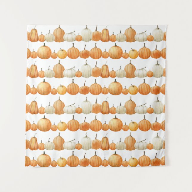 Autumn Pumpkin: Aquarellfarben Illustration Patter Wandteppich (Vorderseite)