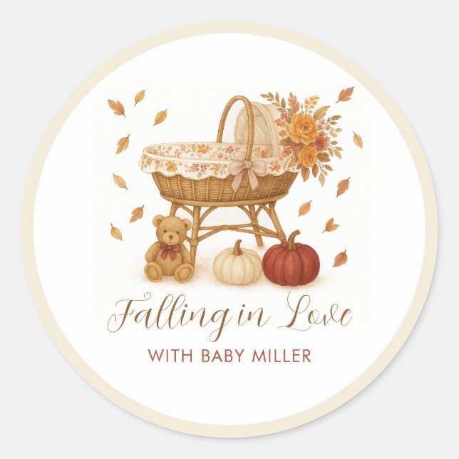 Autumn Pumpkin Baby Dusche Runder Aufkleber (Vorderseite)