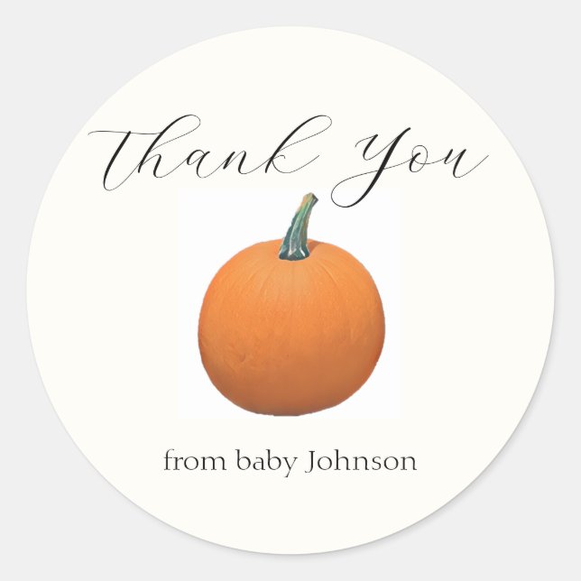 Autumn Pumpkin Baby Showdusche Vielen Dank Runder Aufkleber (Vorderseite)