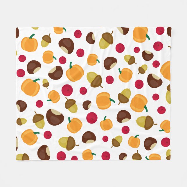 Autumn Pumpkin Berries Chestnut Pattern Fleecedecke (Vorderseite (Horizontal))