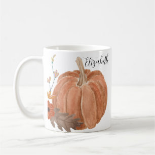 Autumn Pumpkin Blätter Floral Personalisiert Name Kaffeetasse
