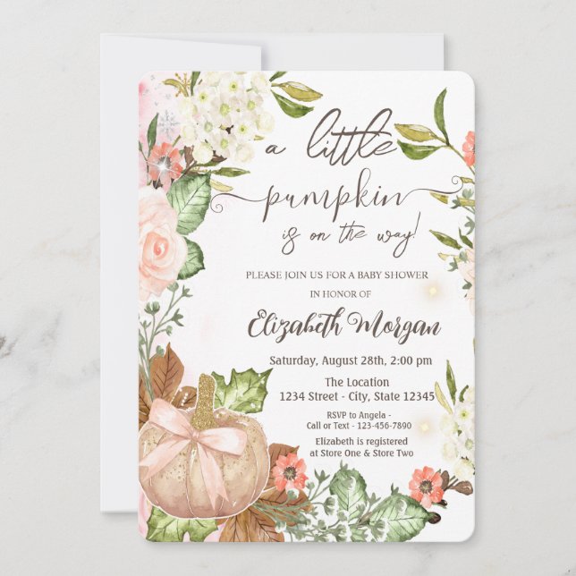 Autumn Pumpkin Blume Blätter Baby Shower Einladung (Vorderseite)