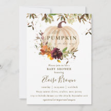 Autumn Pumpkin Burgundy Orange Floral Baby Shower 