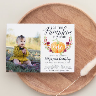 Autumn Pumpkin Custom Age Birthday Party Foto Einladung
