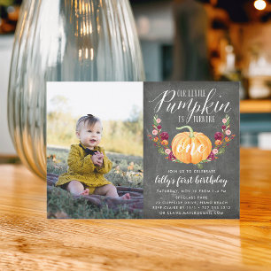 Autumn Pumpkin Custom Age Birthday Party Foto Einladung