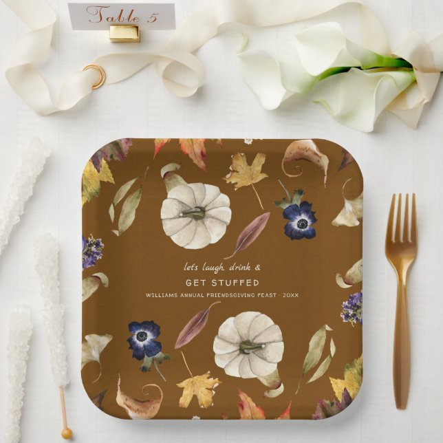 Autumn Pumpkin Floral | Erntedank Friendsgiving Pappteller (Hochzeit)