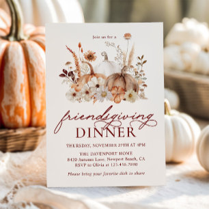 Autumn Pumpkin Floral Rustic Friendsgiving Dinner Einladung