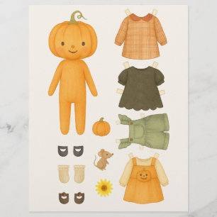 Autumn Pumpkin Girl Watercolor Paper Doll Flyer