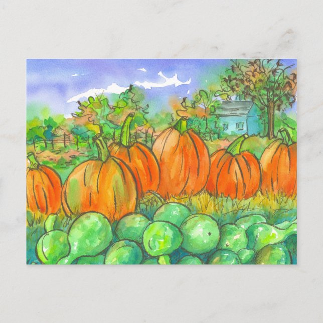Autumn Pumpkin Gourds Harvest Watercolor Postkarte (Vorderseite)