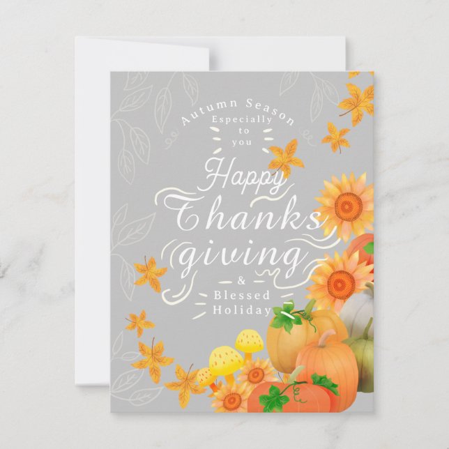 Autumn Pumpkin Gray Feiertagskarte (Vorderseite)