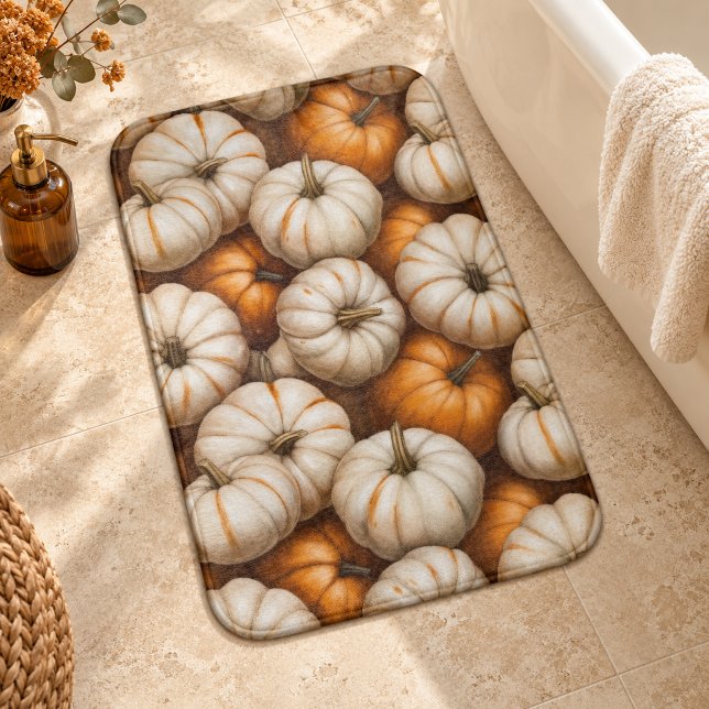 Autumn Pumpkin Harvest Pattern | Rustikaler Fall Badematte (Von Creator hochgeladen)