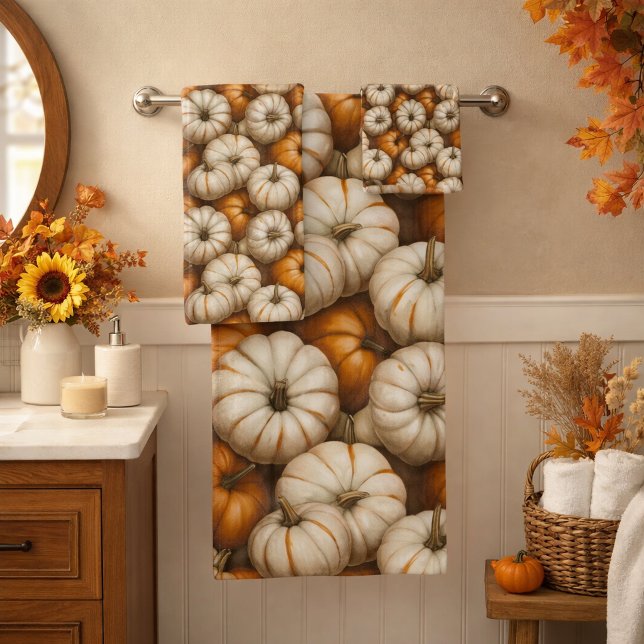 Autumn Pumpkin Harvest Pattern | Rustikaler Fall Badhandtuch Set (Von Creator hochgeladen)