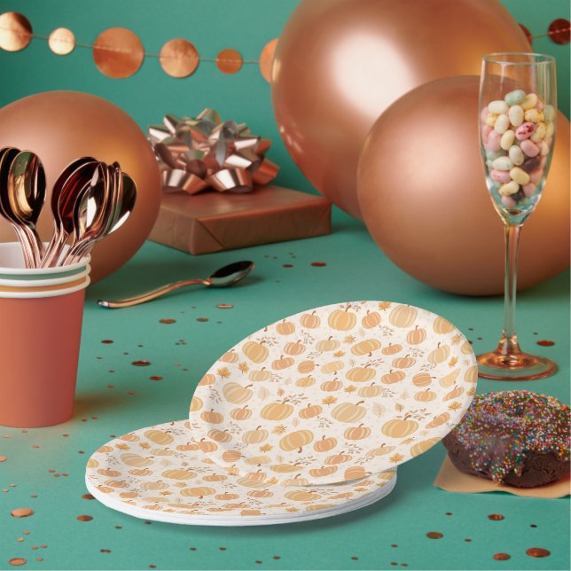 Autumn Pumpkin & Leaf Pattern Kinderdusche Pappteller (Multi)