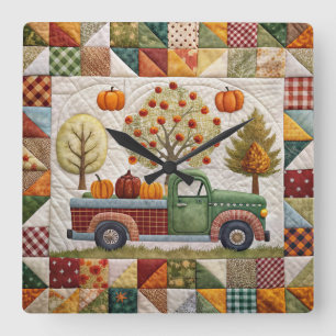 Autumn Pumpkin Lieferwagen Truck Wall Clock Quadratische Wanduhr