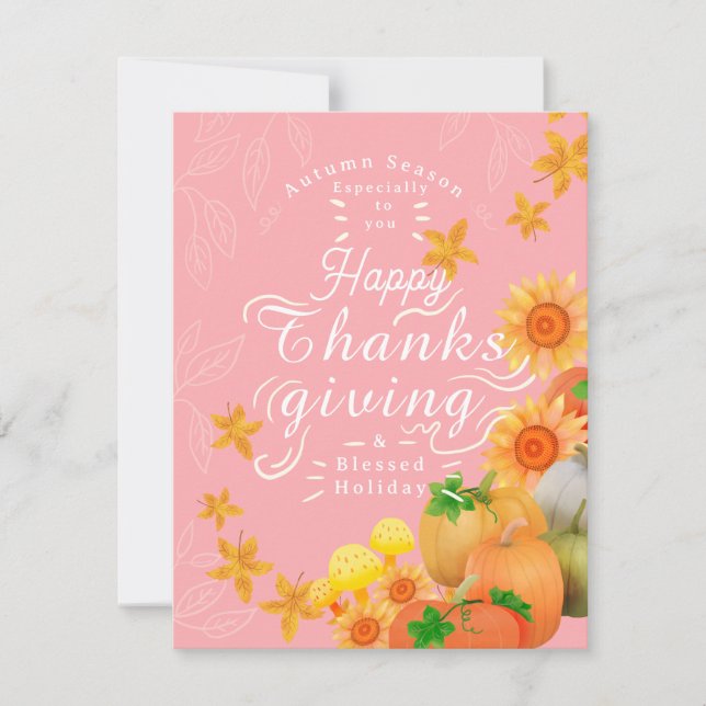 Autumn Pumpkin Peach Holiday Card Feiertagskarte (Vorderseite)