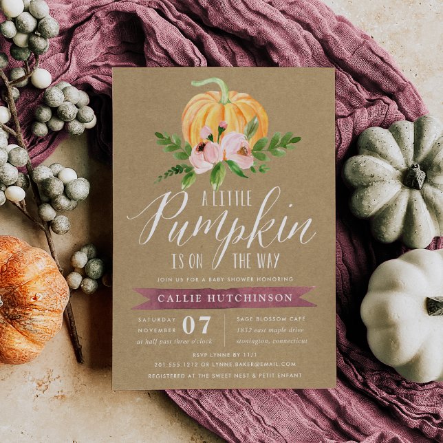 Autumn Pumpkin Pink Floral Baby Dusche Einladung (Von Creator hochgeladen)