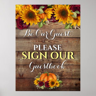 Autumn Pumpkin Rustic Wedbook Sign Poster