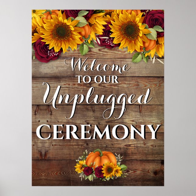 Autumn Pumpkin Rustic Wedding unplugged Zeichen Poster (Vorne)