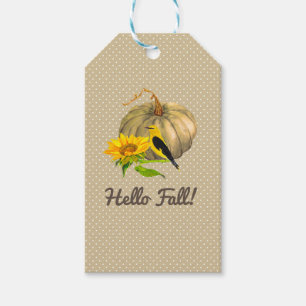 Autumn Pumpkin Sonnenblume und Finch Geschenkanhänger