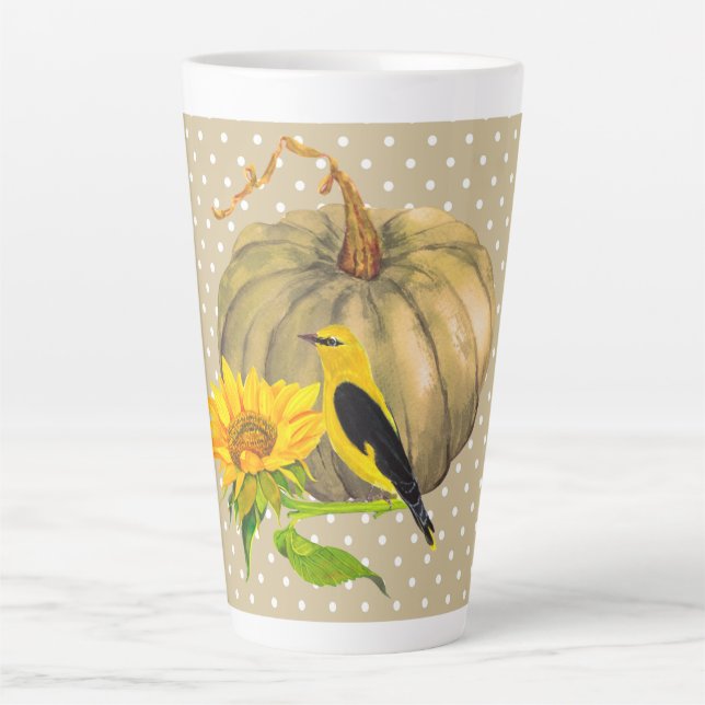 Autumn Pumpkin Sonnenblume und Finch Milchtasse (Vorderseite)