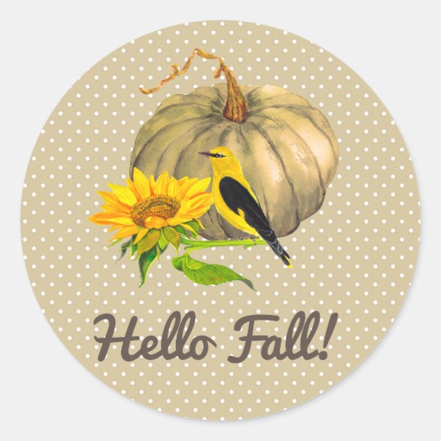 Autumn Pumpkin Sonnenblume und Finch Runder Aufkleber (Vorderseite)