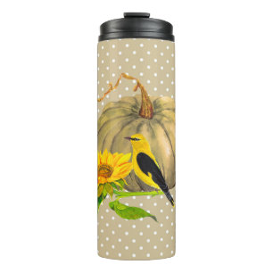 Autumn Pumpkin Sonnenblume und Finch Thermosbecher