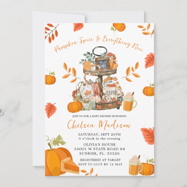 Autumn Pumpkin Spice Fall Baby Showdusche Einladung (Vorderseite)