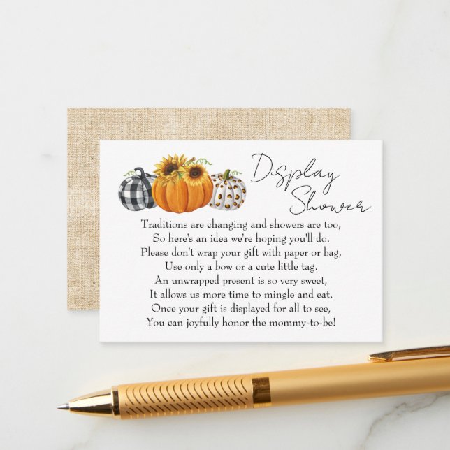 Autumn Pumpkin Sunflower Baby Display Dusche Begleitkarte (Vorderseite/Rückseite Beispiel)