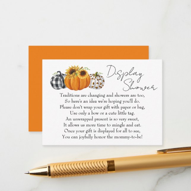 Autumn Pumpkin Sunflower Baby Display Dusche Begleitkarte (Vorderseite/Rückseite Beispiel)