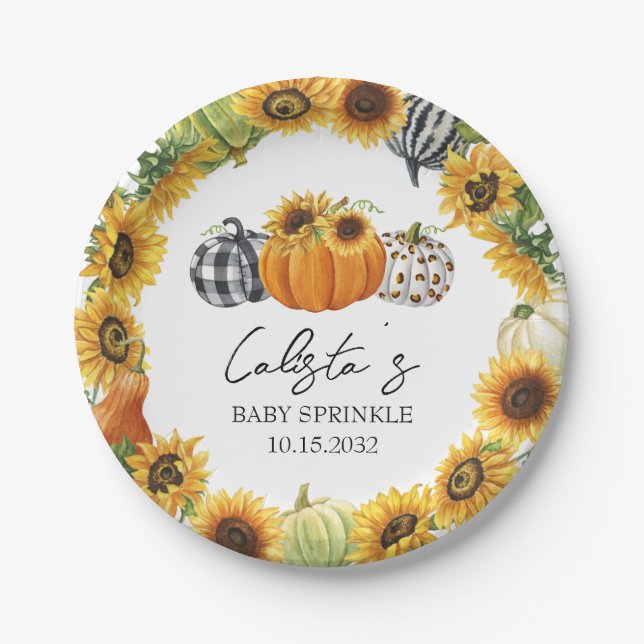 Autumn Pumpkin & Sunflower Baby Sprinkle Pappteller (Vorderseite)