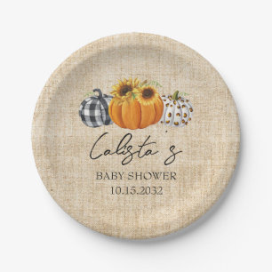 Autumn Pumpkin Sunflower Burlap Baby Dusche Pappteller