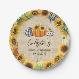 Autumn Pumpkin Sunflower Burlap Baby Sprinkle Pappteller