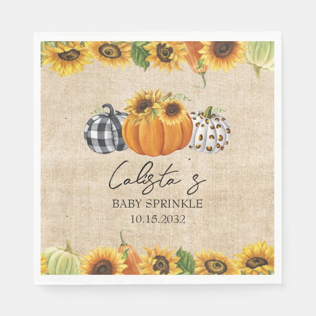Autumn Pumpkin & Sunflower Burlap Baby Sprinkle Serviette (Vorderseite)