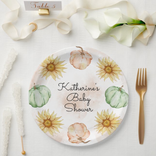 Autumn Pumpkin Sunflowers Baby Dusche Pappteller (Hochzeit)