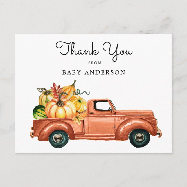 Autumn Pumpkin Truck Drive by Baby Shower Postkarte (Vorderseite)