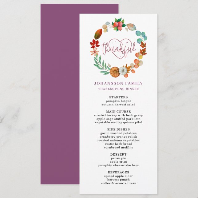 AUTUMN PUMPKIN WREATH ERNTEDANK DINNER MENÜ MENÜKARTE (Vorne/Hinten)