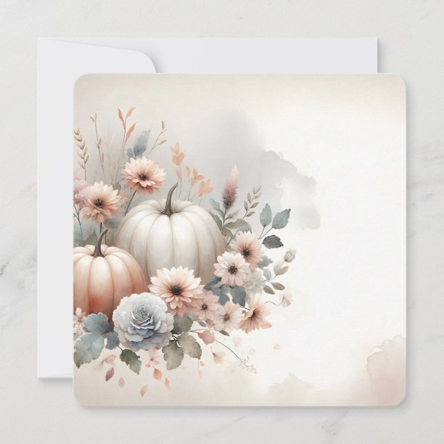 Autumn Pumpkins and Florals Fall Background Einladung (Vorderseite)