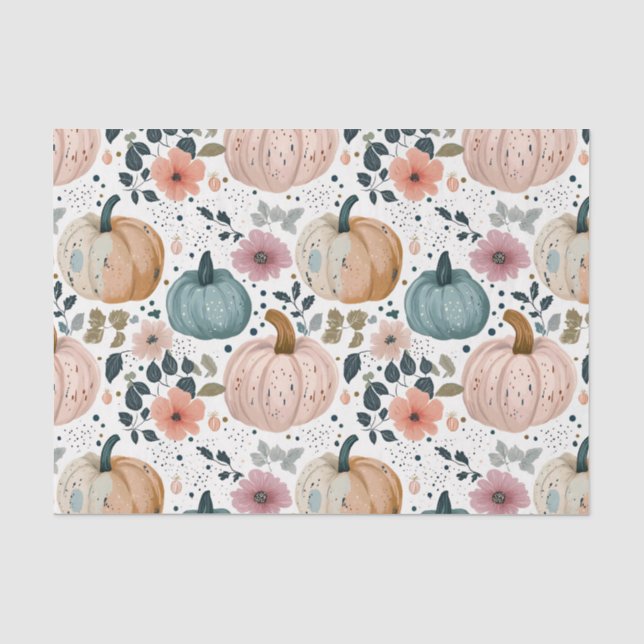 Autumn Pumpkins and Flowers Fall Pattern Decoupage Seidenpapier (Vorderseite)