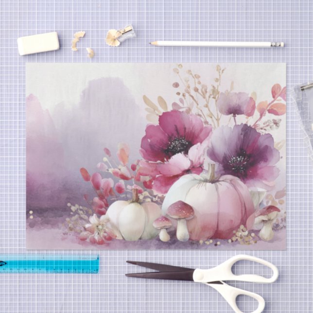 Autumn Pumpkins and Flowers Fall Pattern Decoupage Seidenpapier (Handwerk)