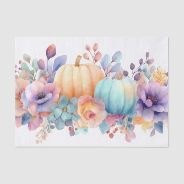 Autumn Pumpkins and Flowers Fall Pattern Decoupage Seidenpapier (Vorderseite)