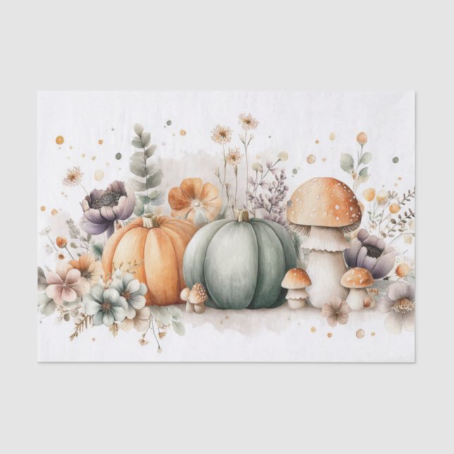 Autumn Pumpkins and Flowers Fall Pattern Decoupage Seidenpapier (Vorderseite)