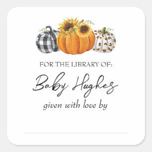Autumn Pumpkins Baby Showbibliothek Buchzeichen Quadratischer Aufkleber