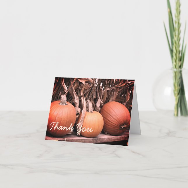 Autumn Pumpkins Corn Stalks Dankeschön Card Dankeskarte (Vorderseite)