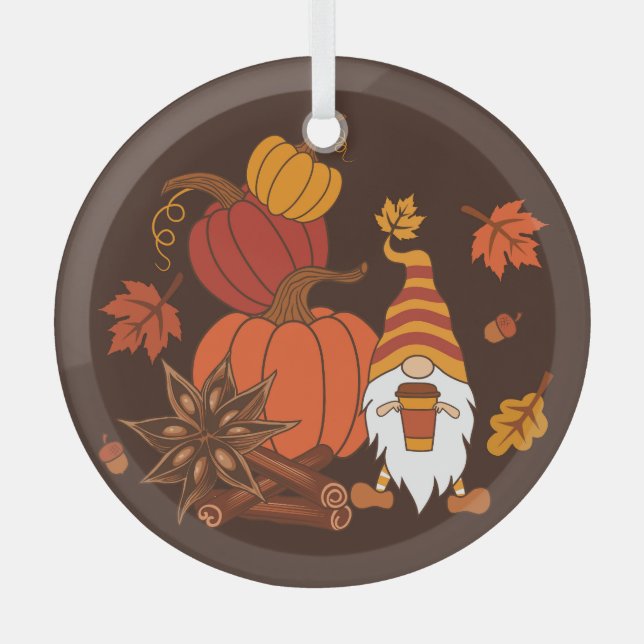 Autumn Pumpkins Gnome Speckkarte Ornament Aus Glas (Vorderseite)