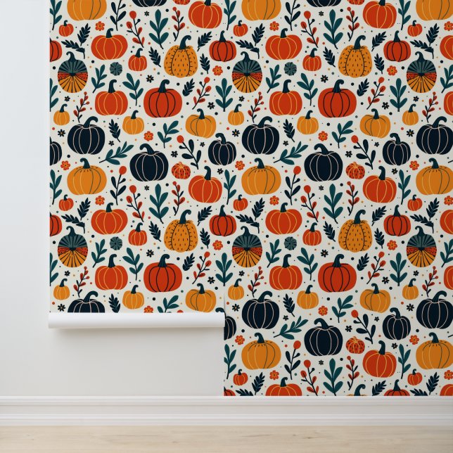 Autumn Pumpkins Muster | Moderne Herbsternte Tapete (Anwendung)