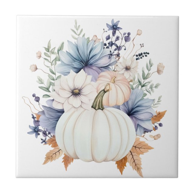 Autumn Punpkin Floral Ceramic Tile Fliese (Vorderseite)