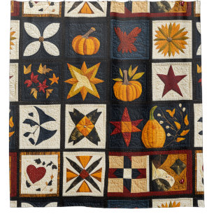 Autumn Quilt Blockmuster Rustikale Ernte Duschvorhang